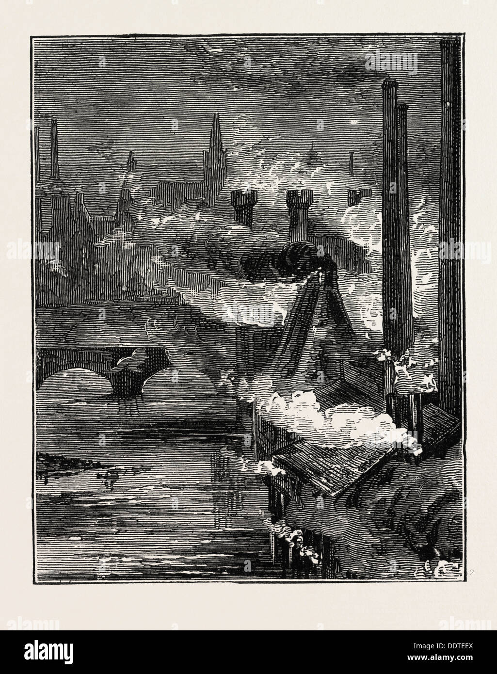 THE CLYDE STEEL AND IRON WORKS BY NIGHT, UK, 1873 engraving Stock Photo