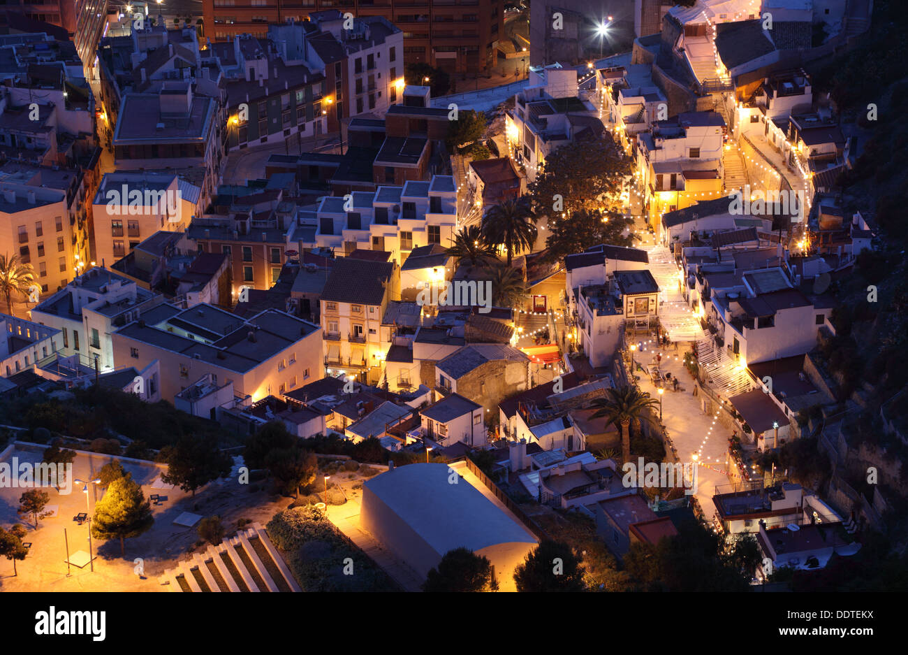 Aerial view of a neighborhood in Alicante at night, Spain Stock Photo