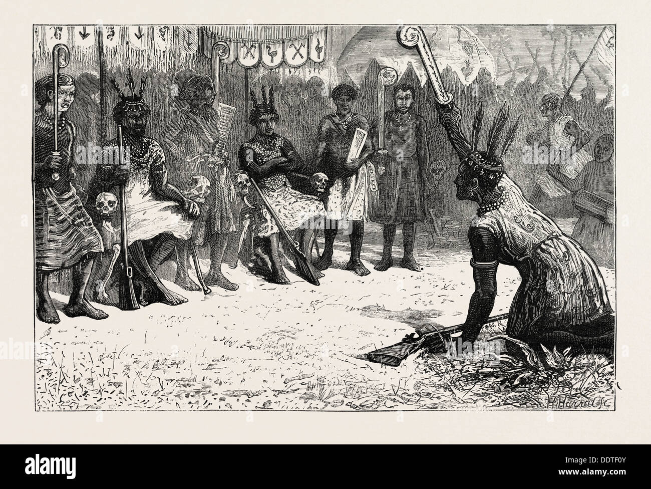 THE ASHANTEE WAR: A PALAVER OF NATIVE KINGS, ANGLO ASHANTI WAR, GHANA, 1873 engraving Stock Photo