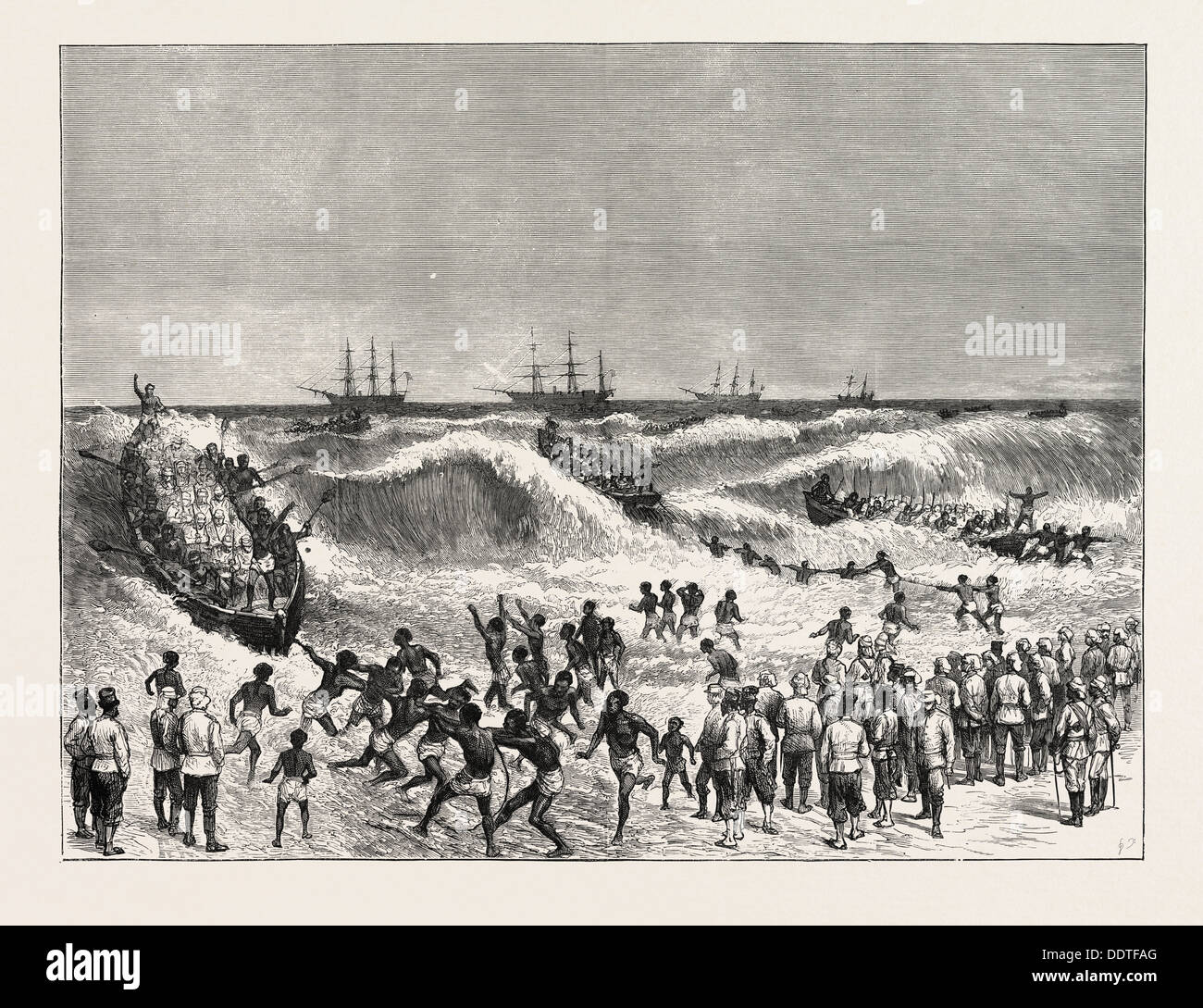 THE ASHANTEE WAR: LANDING TROOPS ON THE GOLD COAST, ANGLO ASHANTI WAR, GHANA, 1873 engraving Stock Photo