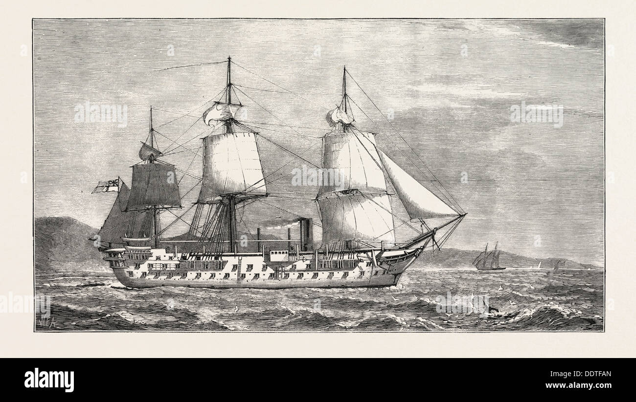THE ASHANTEE WAR: THE HOSPITAL SHIP VICTOR EMMANUEL, TO BE MOORED OFF THE GOLD COAST, ANGLO ASHANTI WAR, GHANA, 1873 engraving Stock Photo