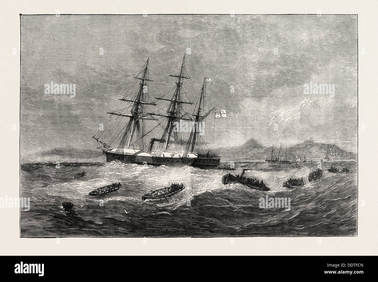 THE ASHANTEE WAR: LANDING THE FORCES FOR SIR GARNET WOLSELEY'S RECENT MARCH ON DUNQUAH, ANGLO ASHANTI WAR, GHANA, 1873 engraving Stock Photo
