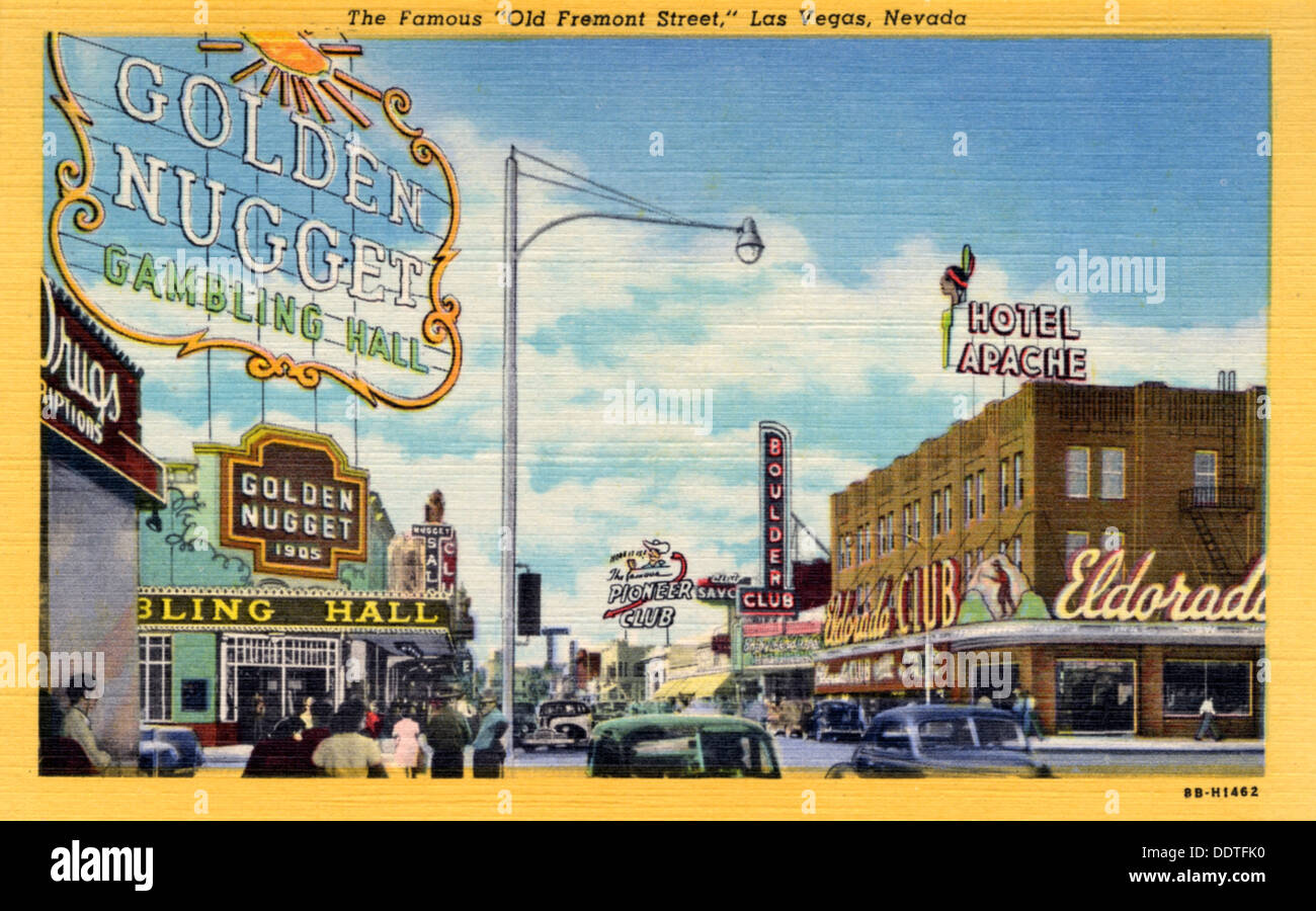 'The Famous Old Fremont Street, Las Vegas, Nevada', postcard, 1948. Artist: Unknown Stock Photo