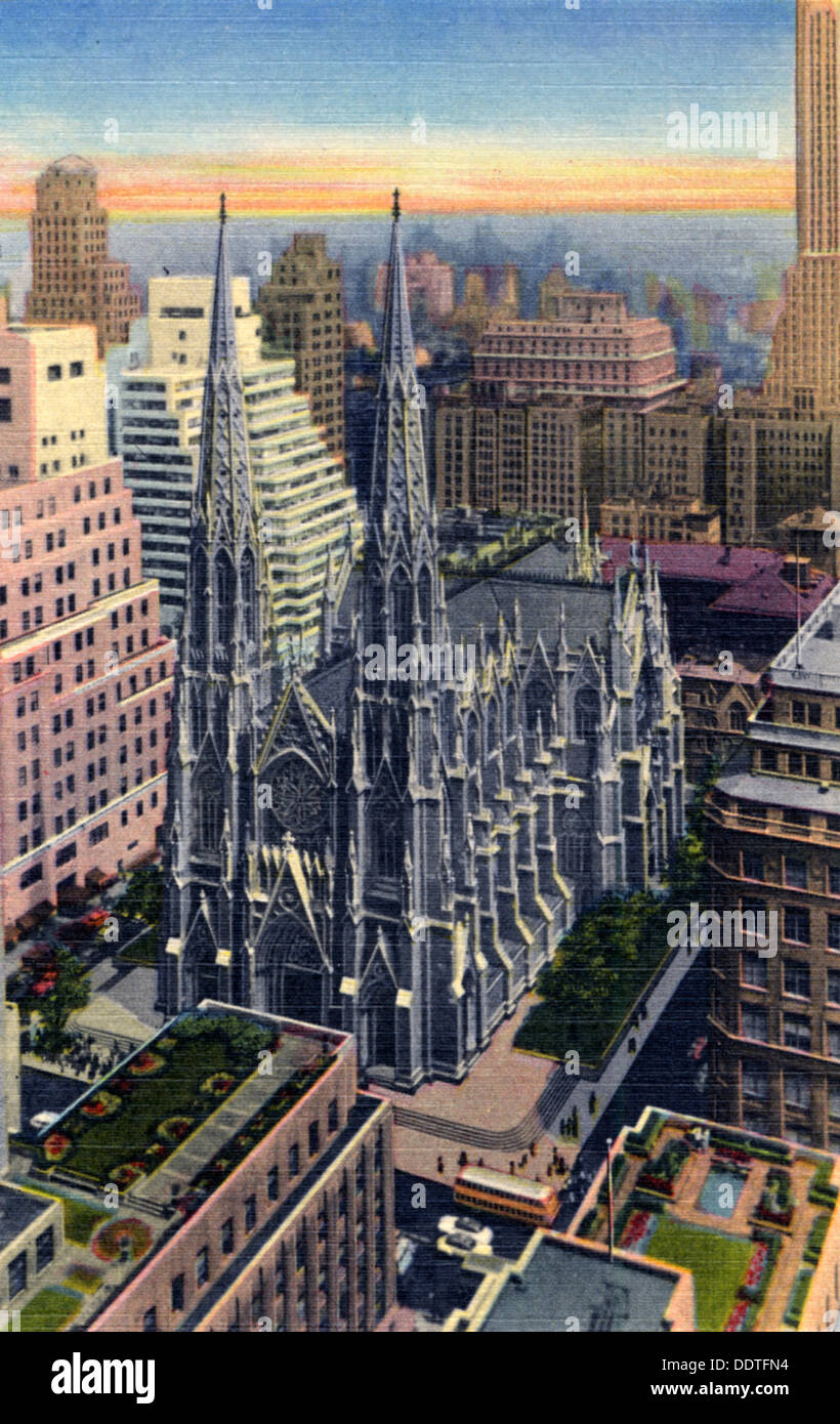 ポスター アート Saint Patrick's Cathedral、 NYC（アンリ シルバーマン） 額装品 アルミ製ハイグレードフレーム St Patrick\u0027s Cathedral Exterior New York City Postcard