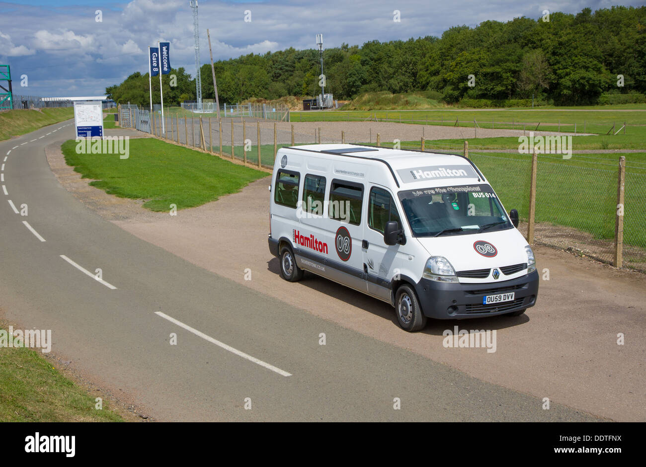The Lewis Hamilton Minibus used for guided track tours at Silverstone Racing Circuit Stock Photo