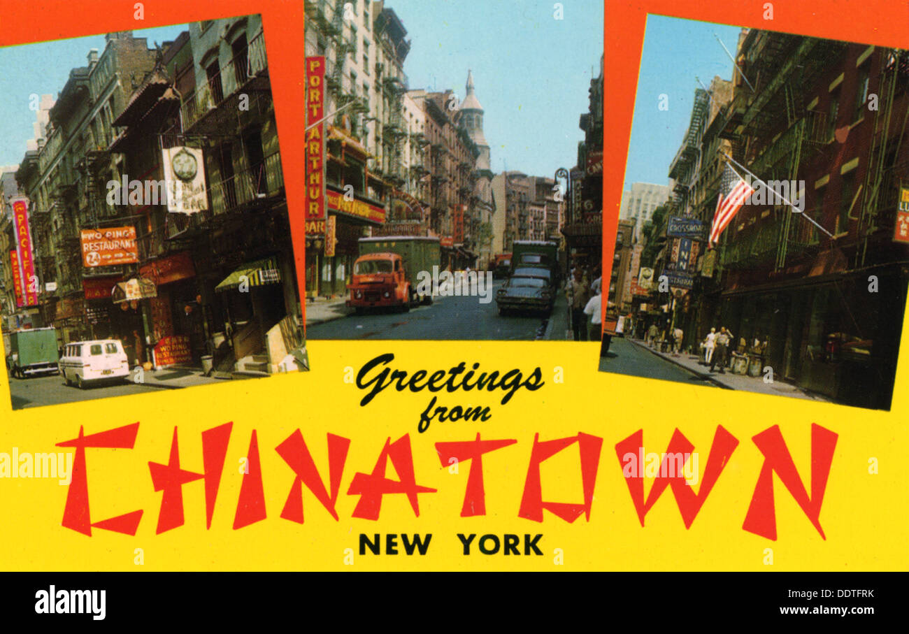 'Greetings from Chinatown, New York', postcard, 1962. Artist Unknown