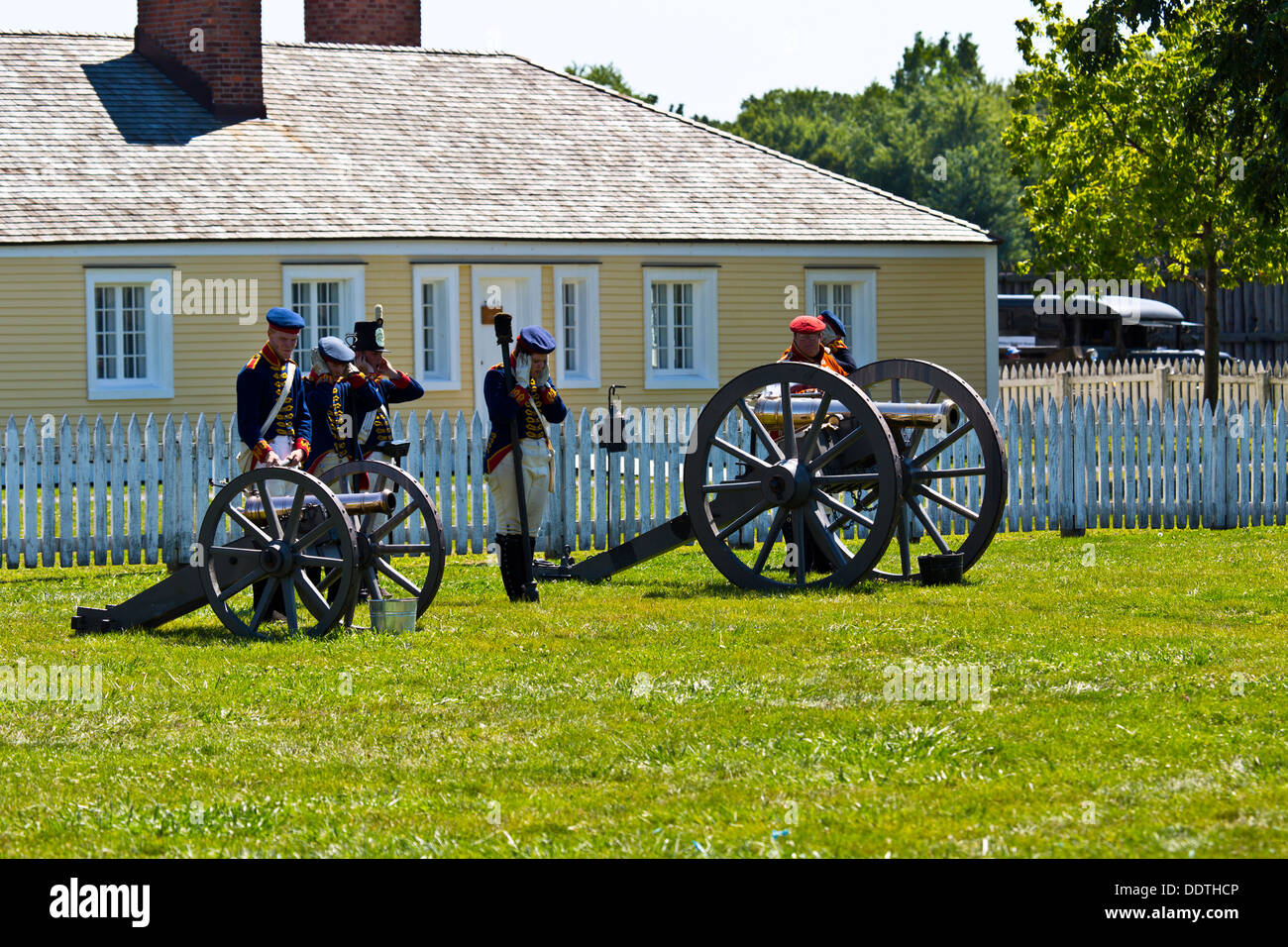 Re-enactment of War of 1812 Fort George Niagara on the Lake Ontario Canada Cannon being fired Stock Photo