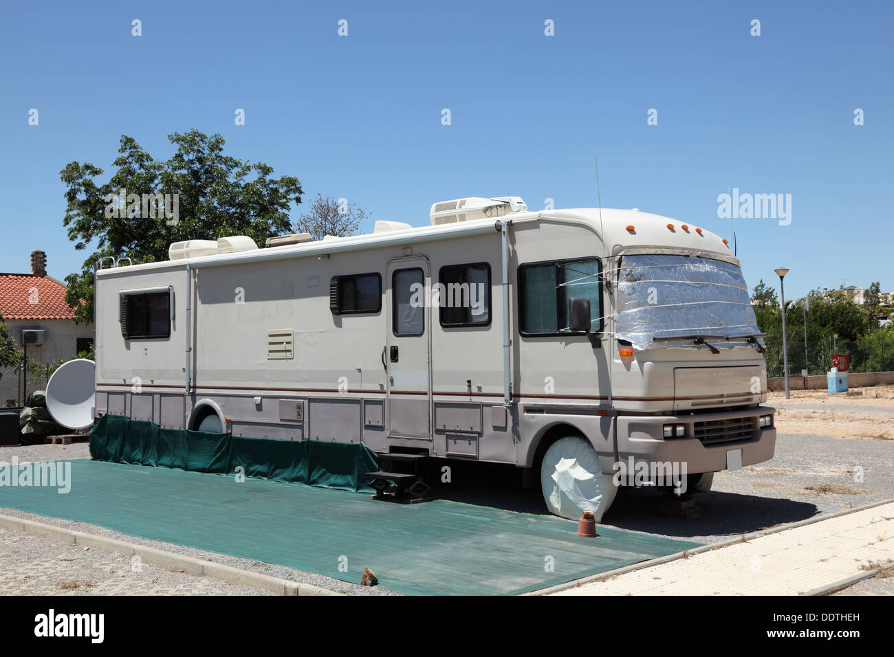 Large RV on a camping site Stock Photo