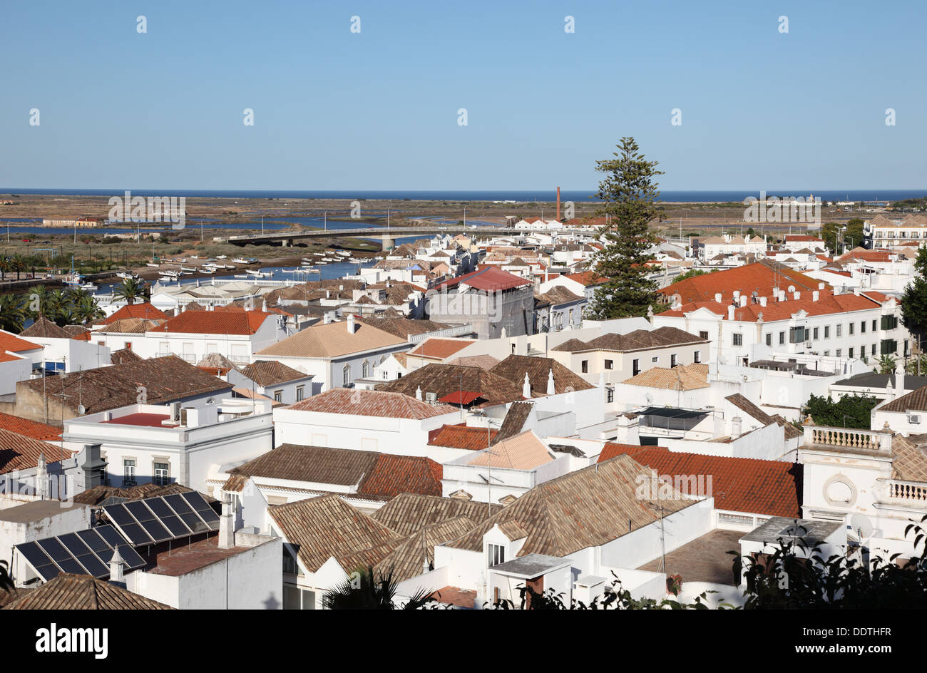 View over the old town of Tavira, Portugal Stock Photo