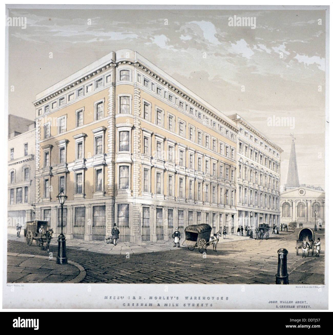 Messrs J&R Morley's warehouses, corner of Milk Street and Gresham Street, London, c1840. Artist: Martin & Hood Stock Photo