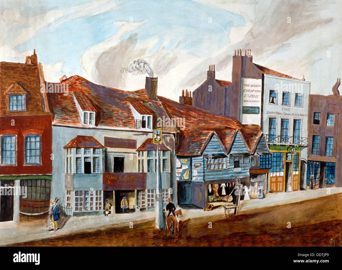 The George Tavern and shop fronts, Newington Butts, Southwark, London, c1825.             Artist: Anon Stock Photo