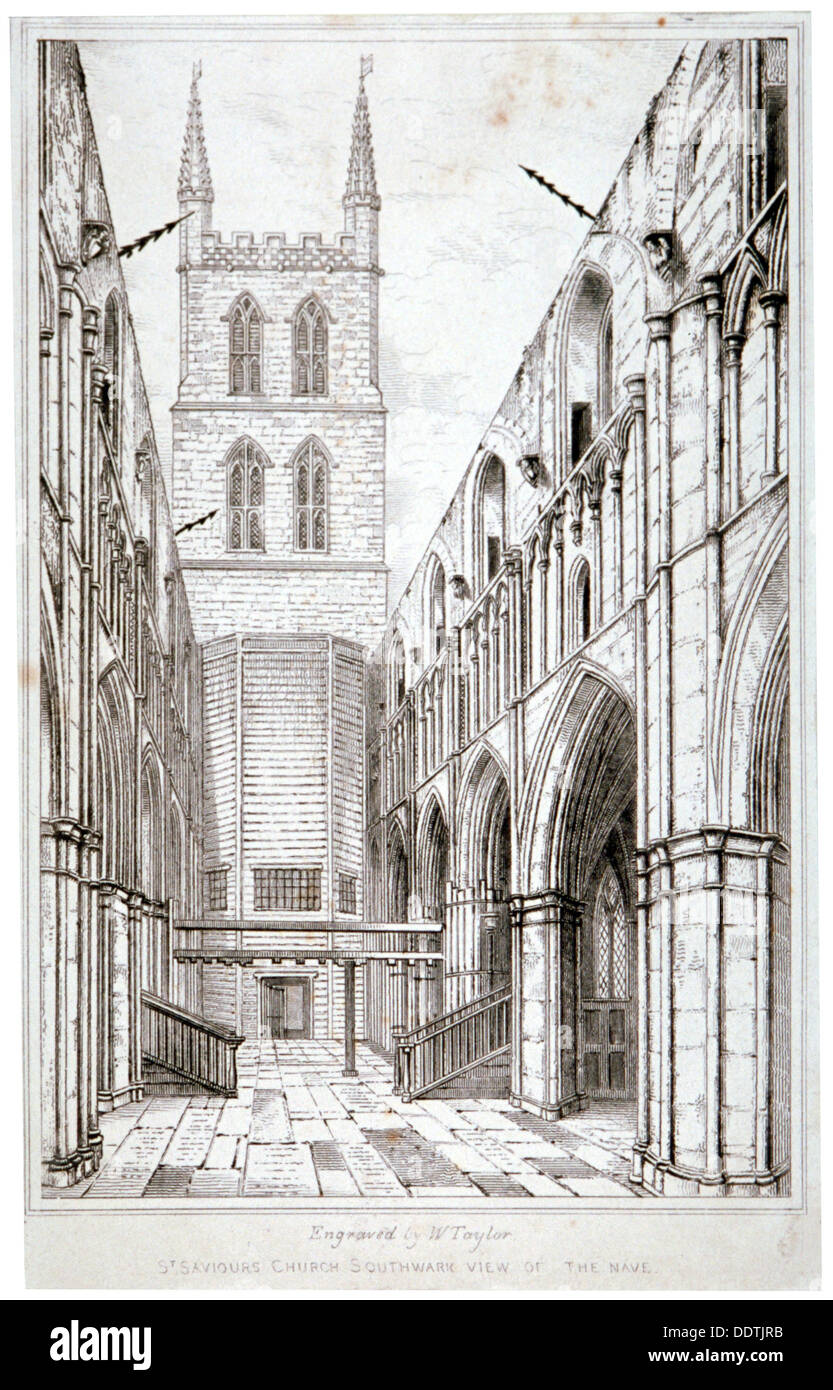 View of the nave, St Saviour's Church, Southwark, London, c1834.                                     Artist: W Taylor Stock Photo