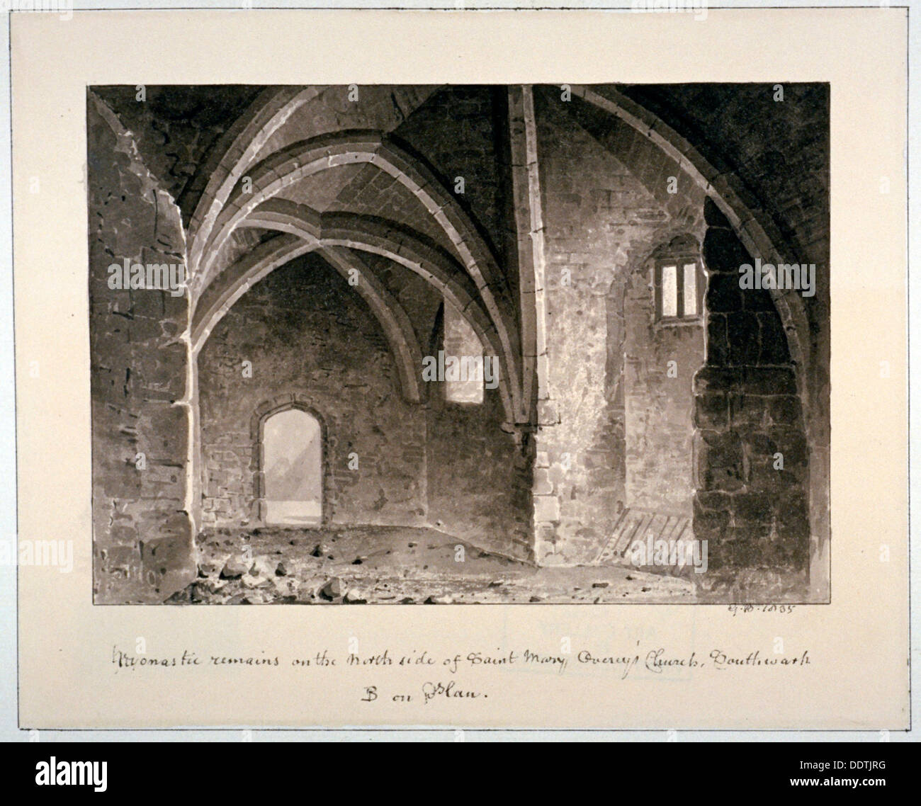 Monastic remains on the north side of St Mary Overy's church, Southwark, London, 1835.               Artist: G Buckler Stock Photo