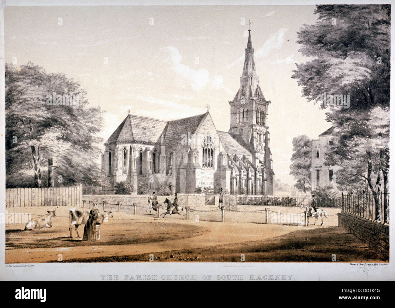 The Church of St John of Jerusalem, Hackney, London, c1850. Artist CJ Greenwood Stock Photo Alamy