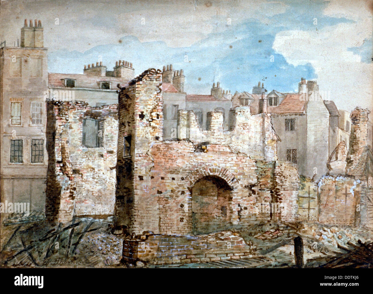 Ruins of a fire-damaged building in Bear Yard, Westminster, London ...