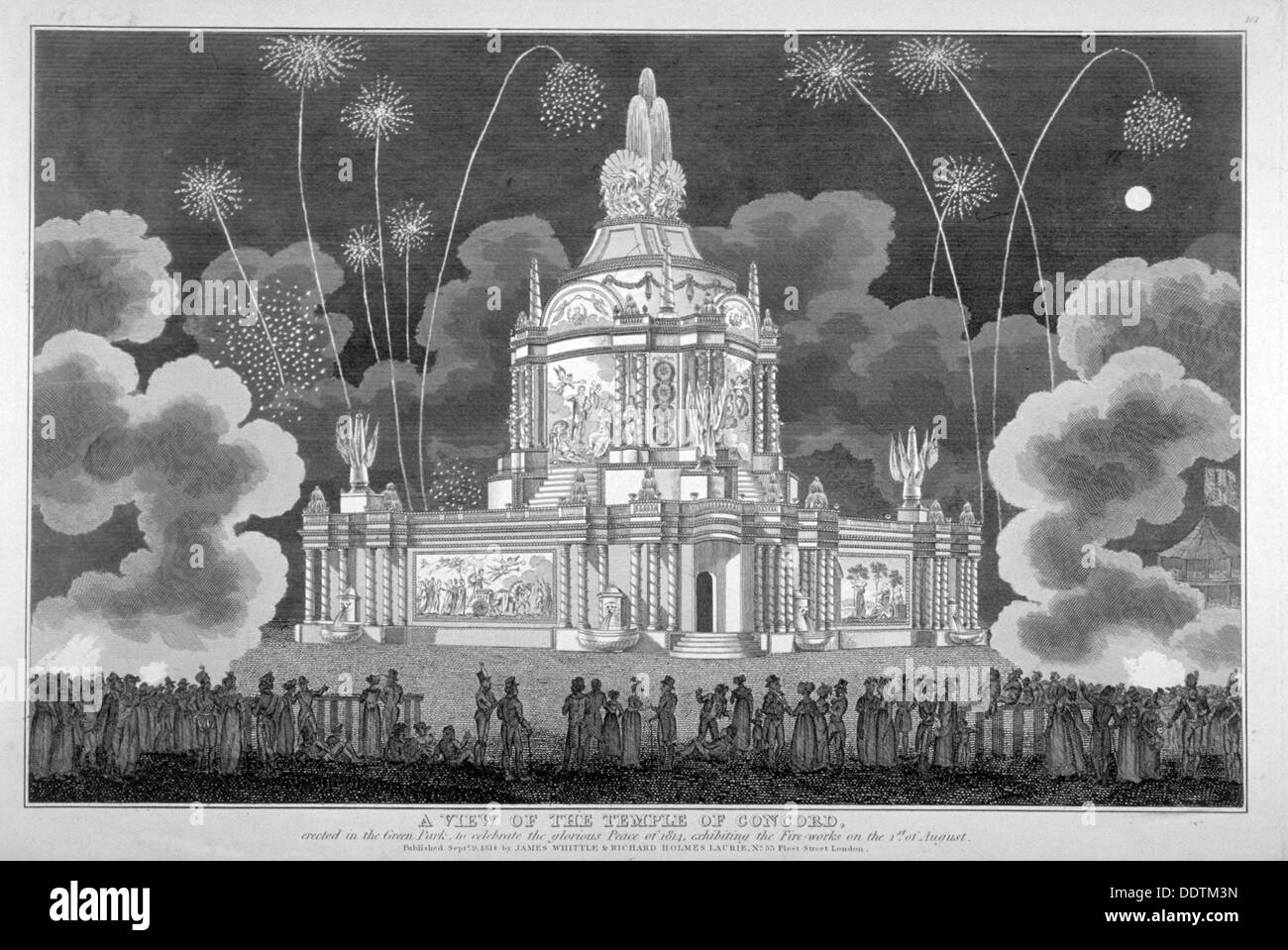 Firework display in Green Park, Westminster, London, 1814. Artist: Anon Stock Photo