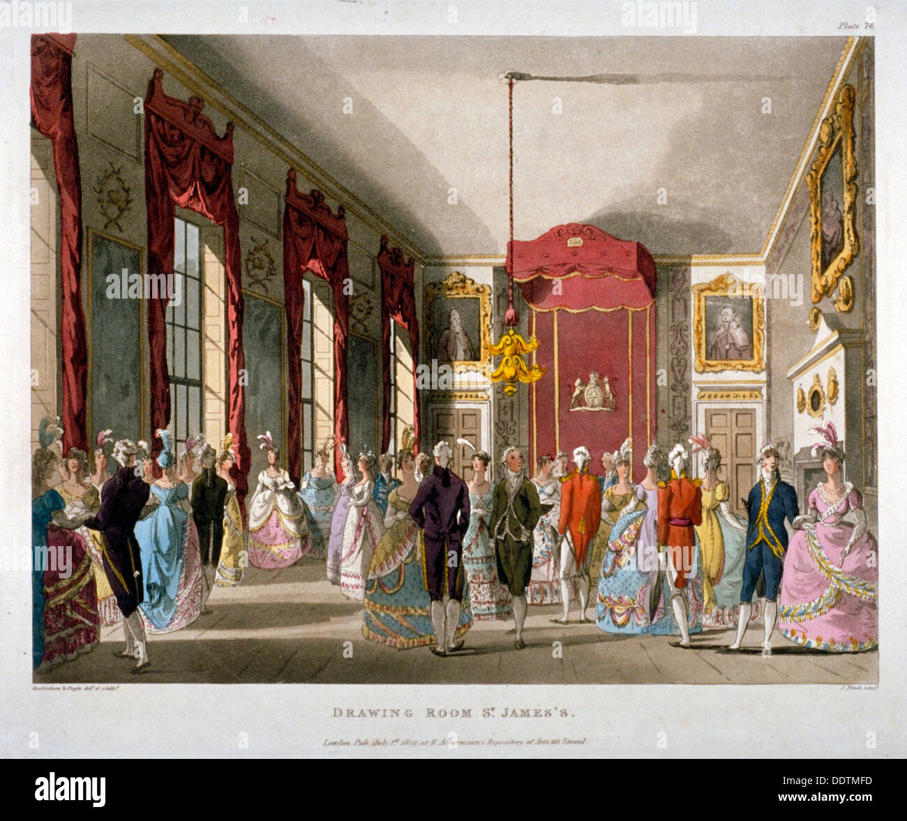 The drawing room in St James's Palace, Westminster, London, 1809. Artist: Augustus Charles Pugin Stock Photo