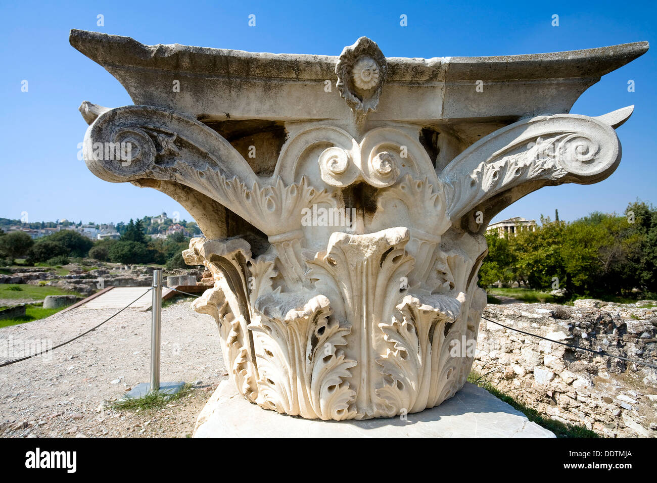 A capital in the Greek Agora of Athens, Greece. Artist: Samuel Magal Stock Photo