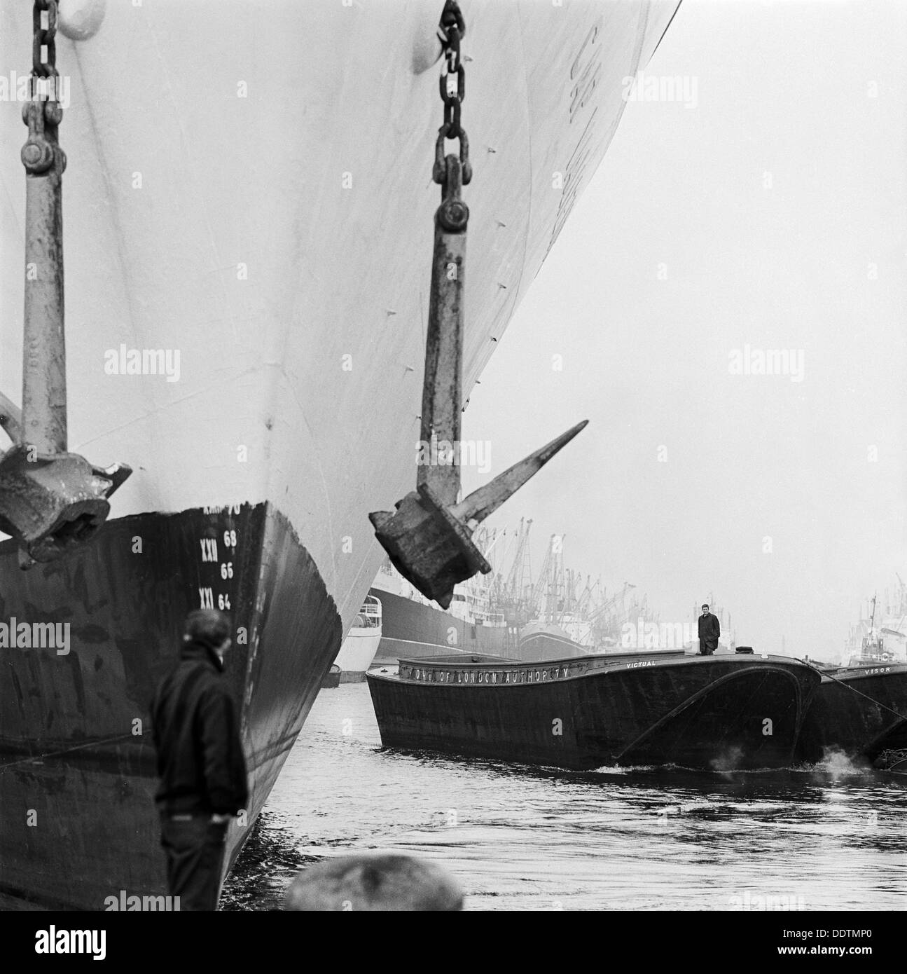 Ships in the docks on the Thames, London, July 1965. Artist: John Gay Stock Photo