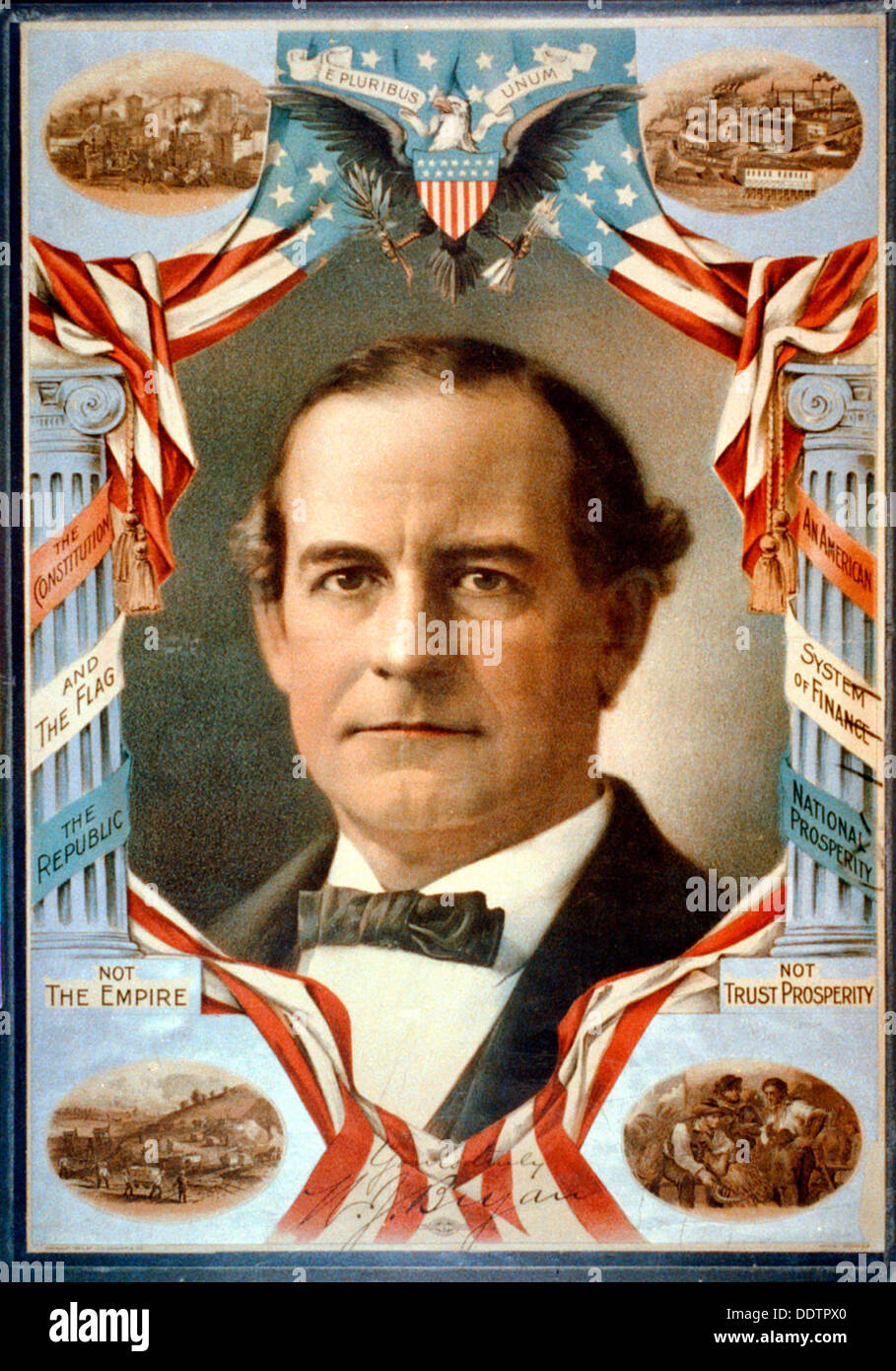 The Constitution and the flag. The republic not the empire. An American system of finance. National prosperity not trust prosperity - William Jennings Bryan Presidential campaign poster Stock Photo
