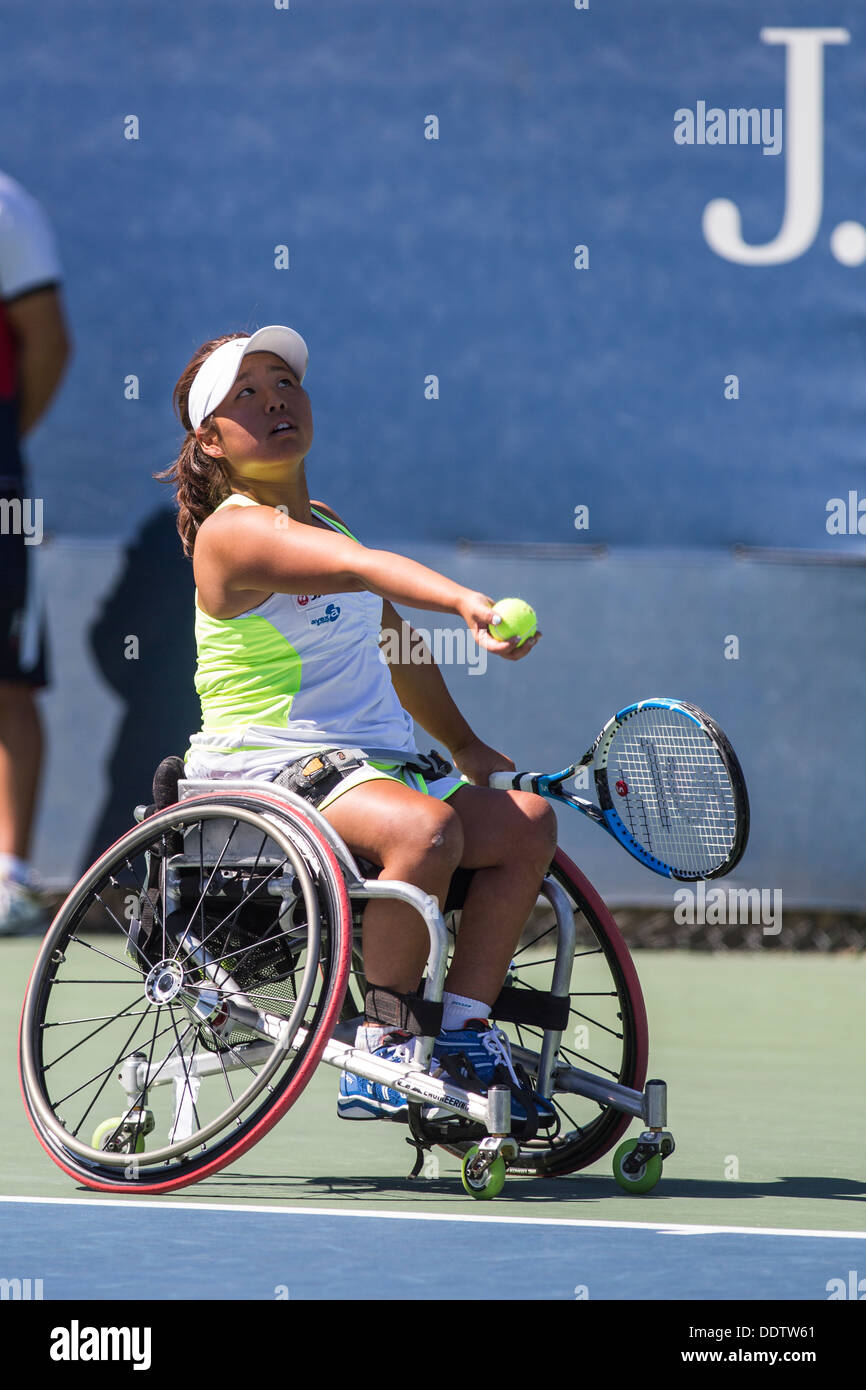 Yui Kamiji (JPN) competing in the Wheelchair Women's Singles - Semifinals at the 2013 US Open Tennis Championships. Stock Photo