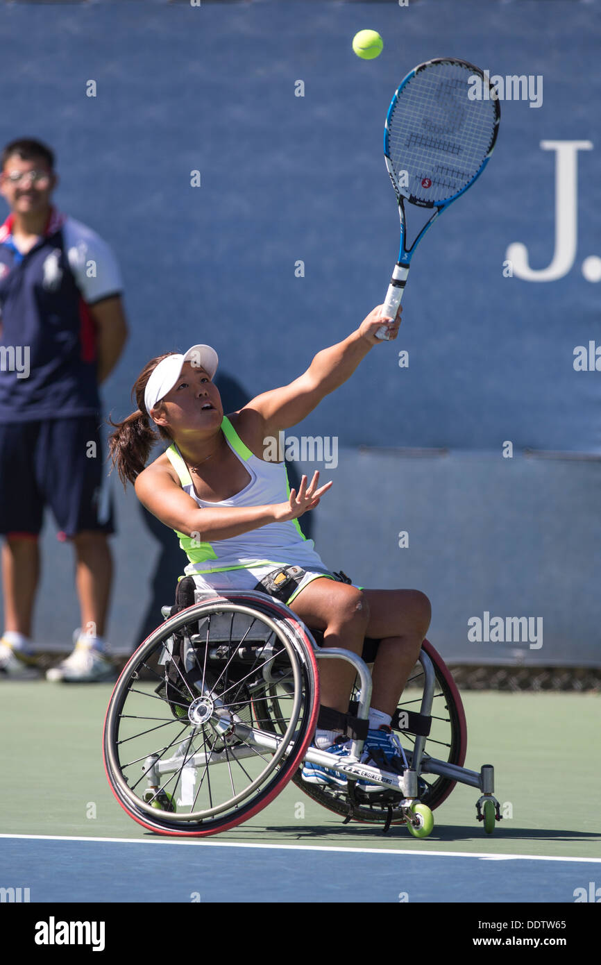 Yui Kamiji (JPN) competing in the Wheelchair Women's Singles - Semifinals at the 2013 US Open Tennis Championships. Stock Photo