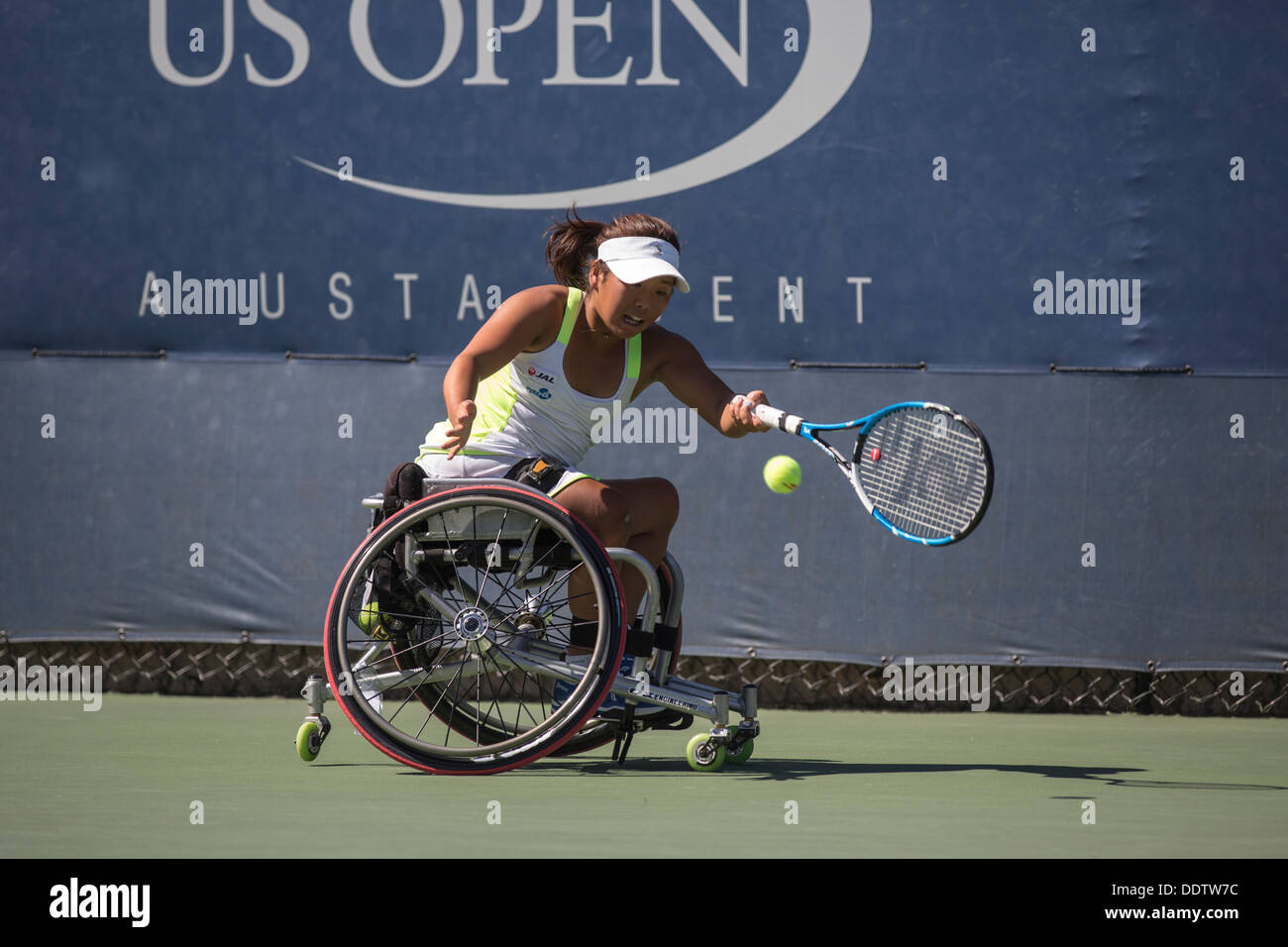 Yui Kamiji (JPN) competing in the Wheelchair Women's Singles - Semifinals at the 2013 US Open Tennis Championships. Stock Photo