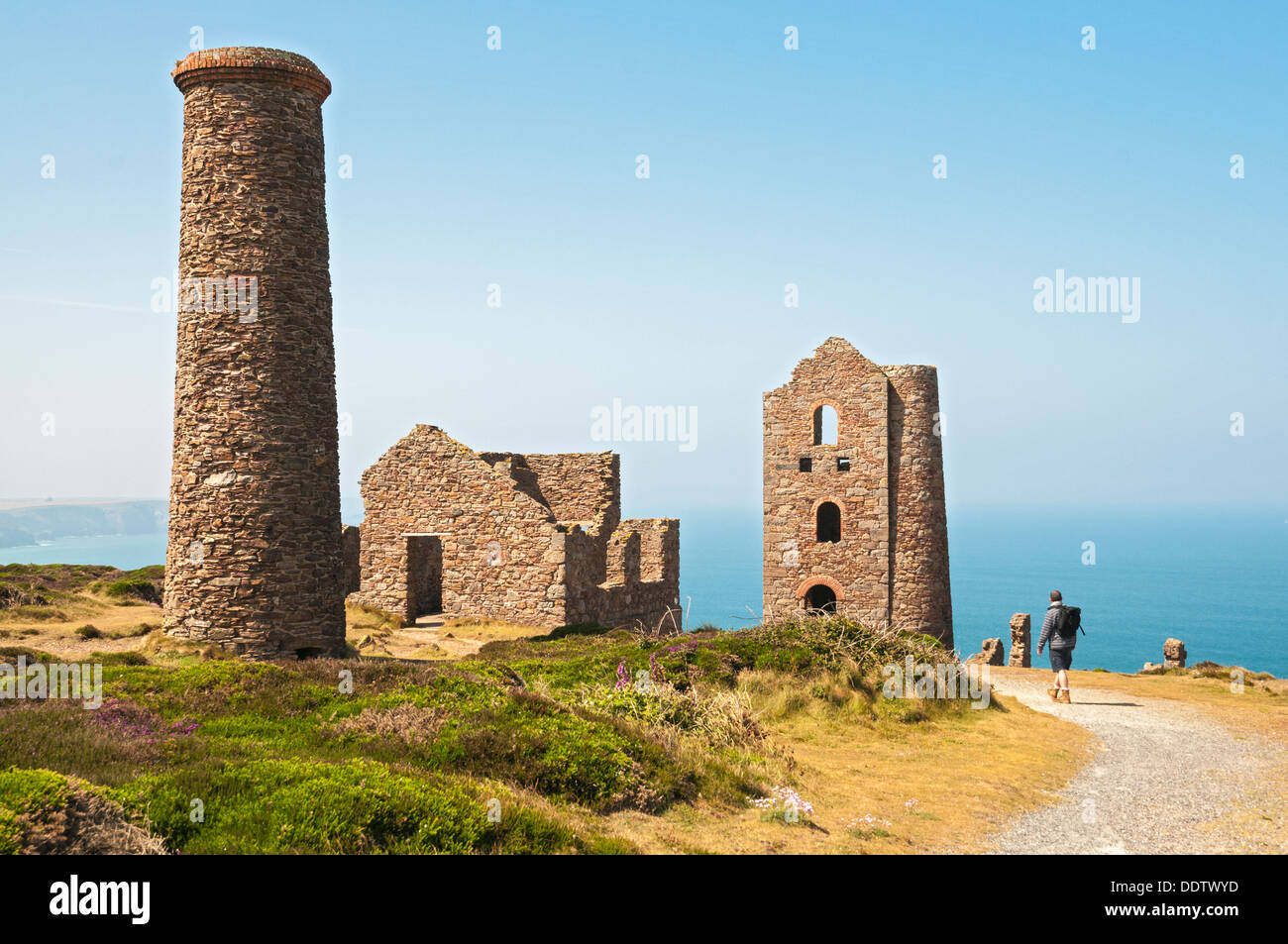 Great Britain, England, Cornwall, St. Agnes, Wheal Coates Tin Mine, buildings date from 1870s, Stamps and Whim Engine House Stock Photo
