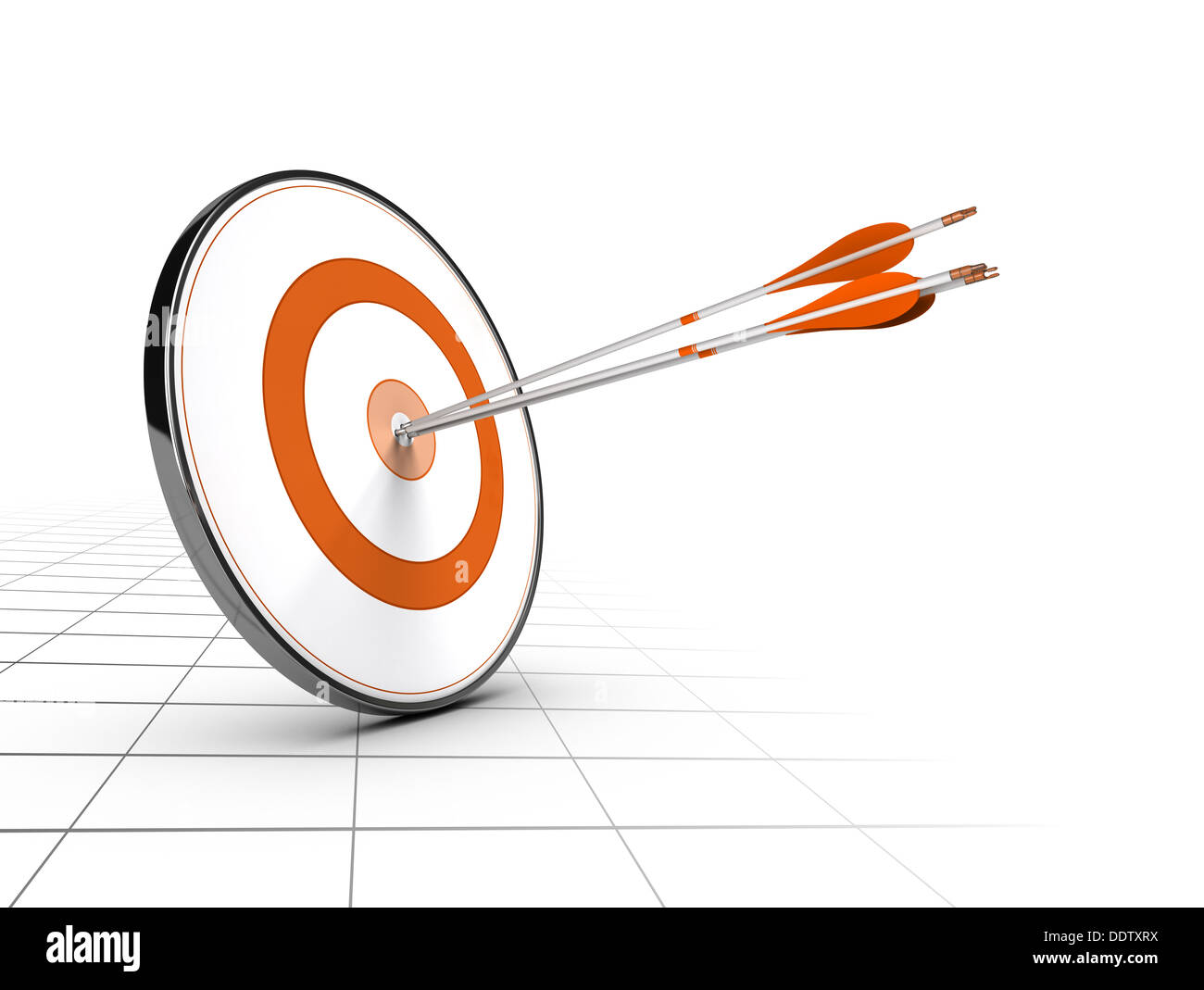 Advice or business competition concept. One target and three arrows achieving their objectives. Stock Photo
