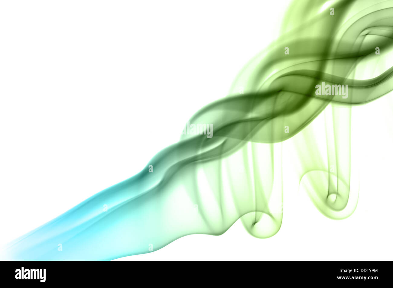 Blue and green smoke on white background Stock Photo - Alamy