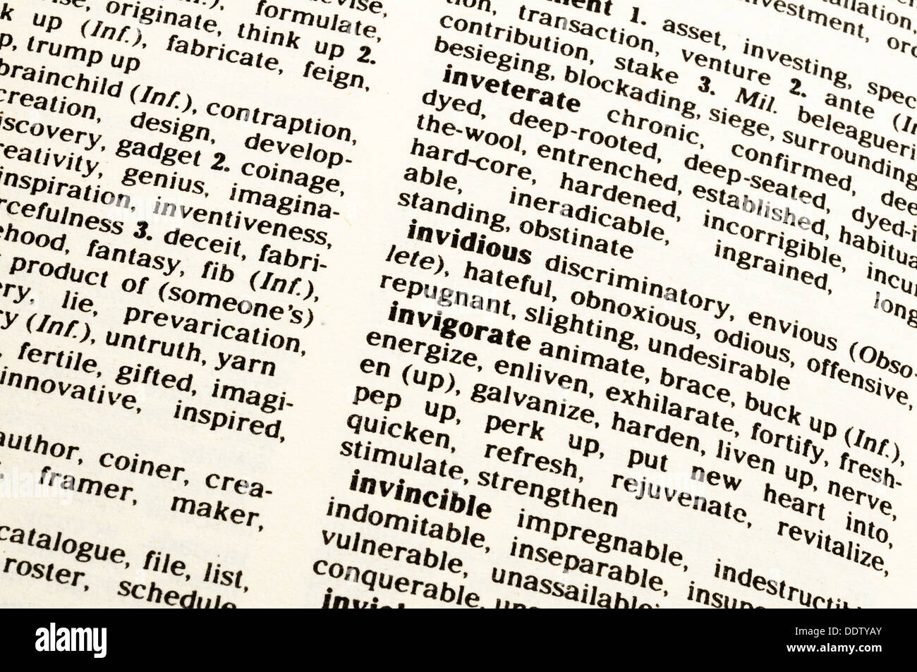 Page of a Thesaurus. Stock Photo