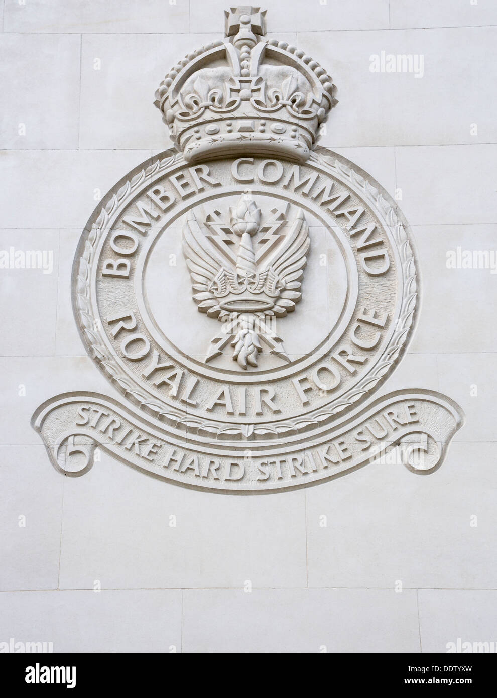 RAF Bomber Command Memorial, Green Park, London, England - inscription 'Strike Hard Strike Sure' Stock Photo
