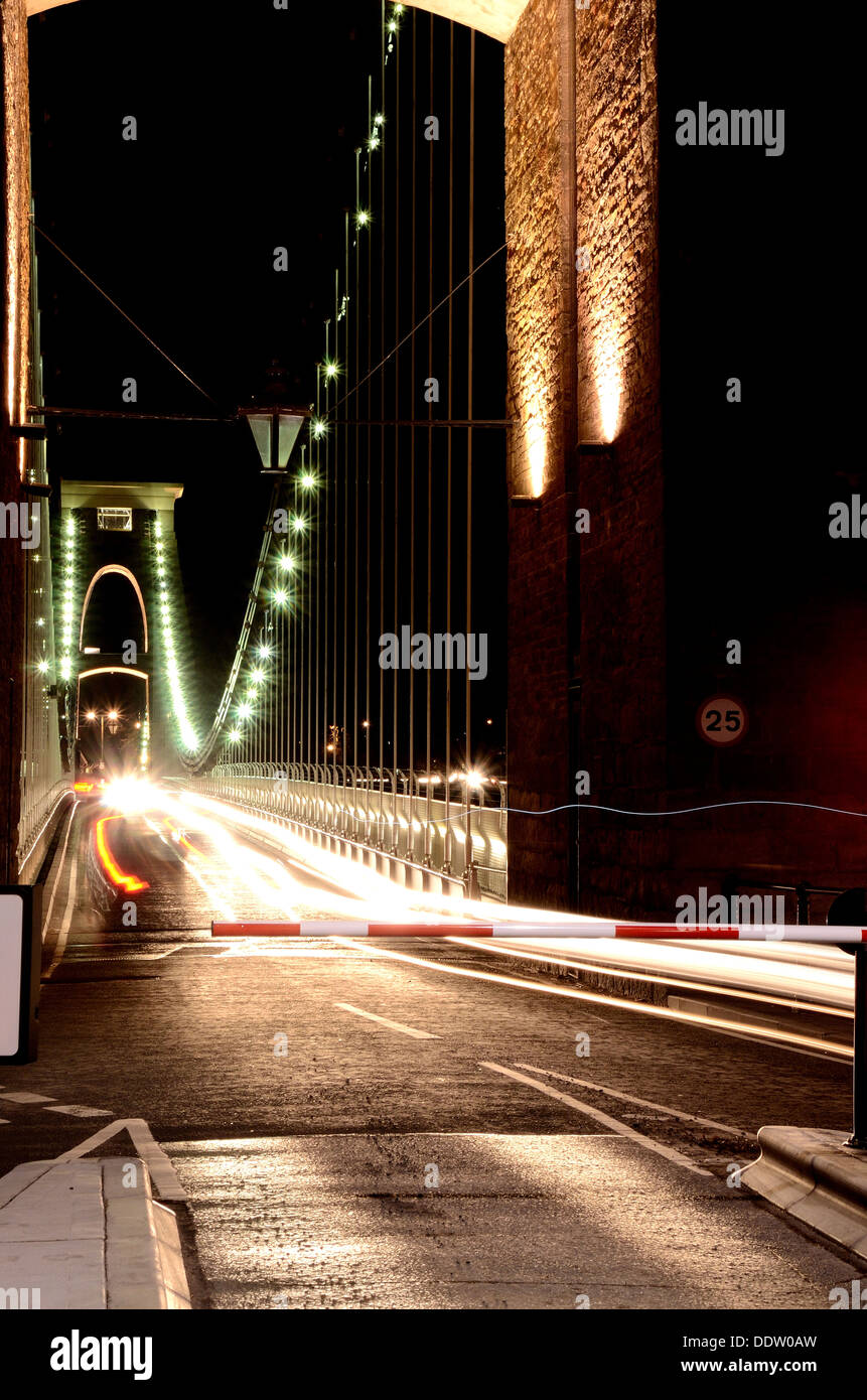 Clifton suspension bridge Bristol Clifton England UK at dusk light trails Stock Photo