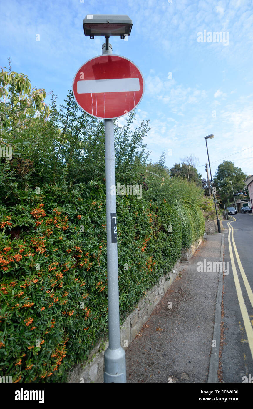 No entry sign England UK with double yellow lines Stock Photo