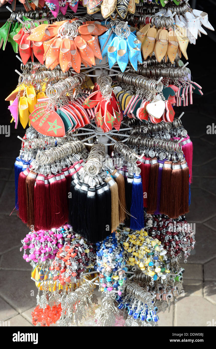 Assorted keyrings in a souk Marrakech Morocco Africa Stock Photo