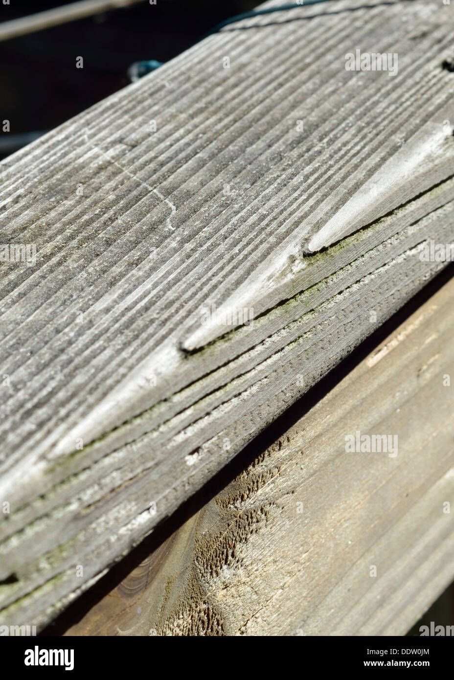 Wooden railing fence post as part of decking Stock Photo