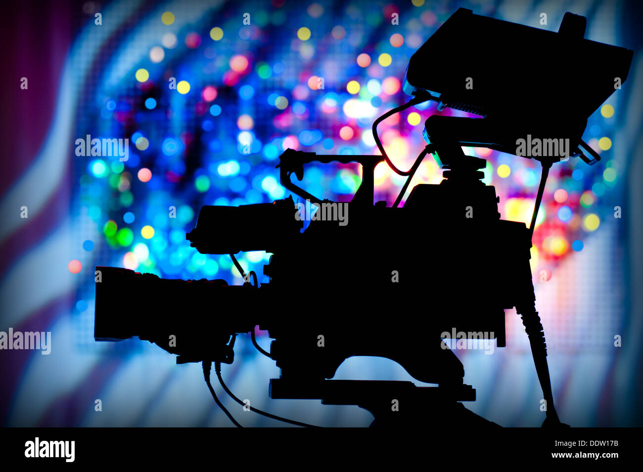 silhouette of a professional television camera on tripod  Stock Photo