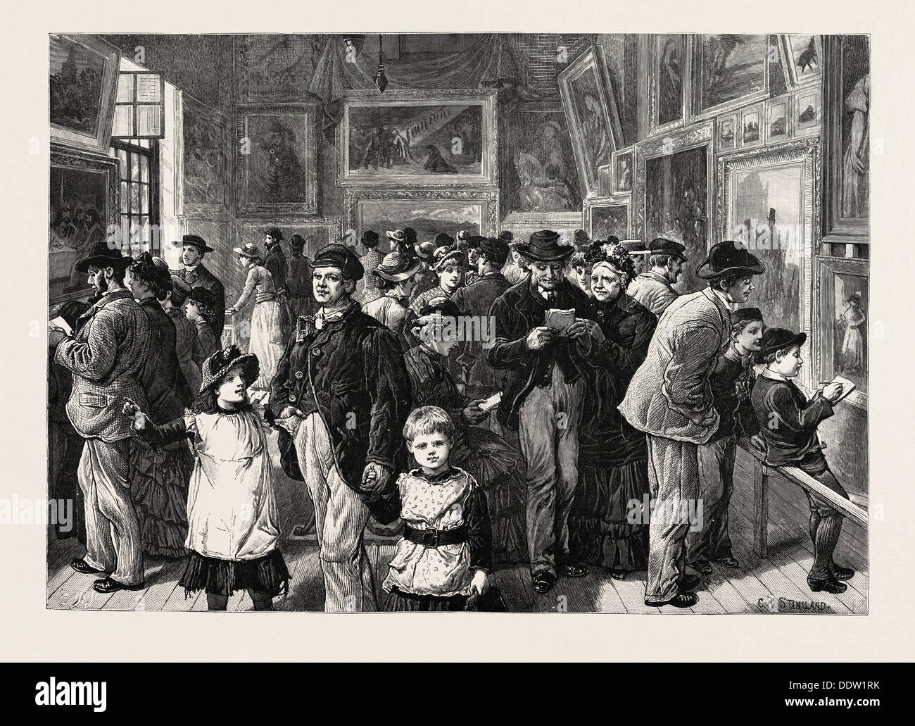 ART IN WHITECHAPEL LOAN EXHIBITION OF PICTURES IN ST. JUDE'S SCHOOL HOUSE, COMMERCIAL STREET, LONDON , ENGRAVING 1884, UK Stock Photo