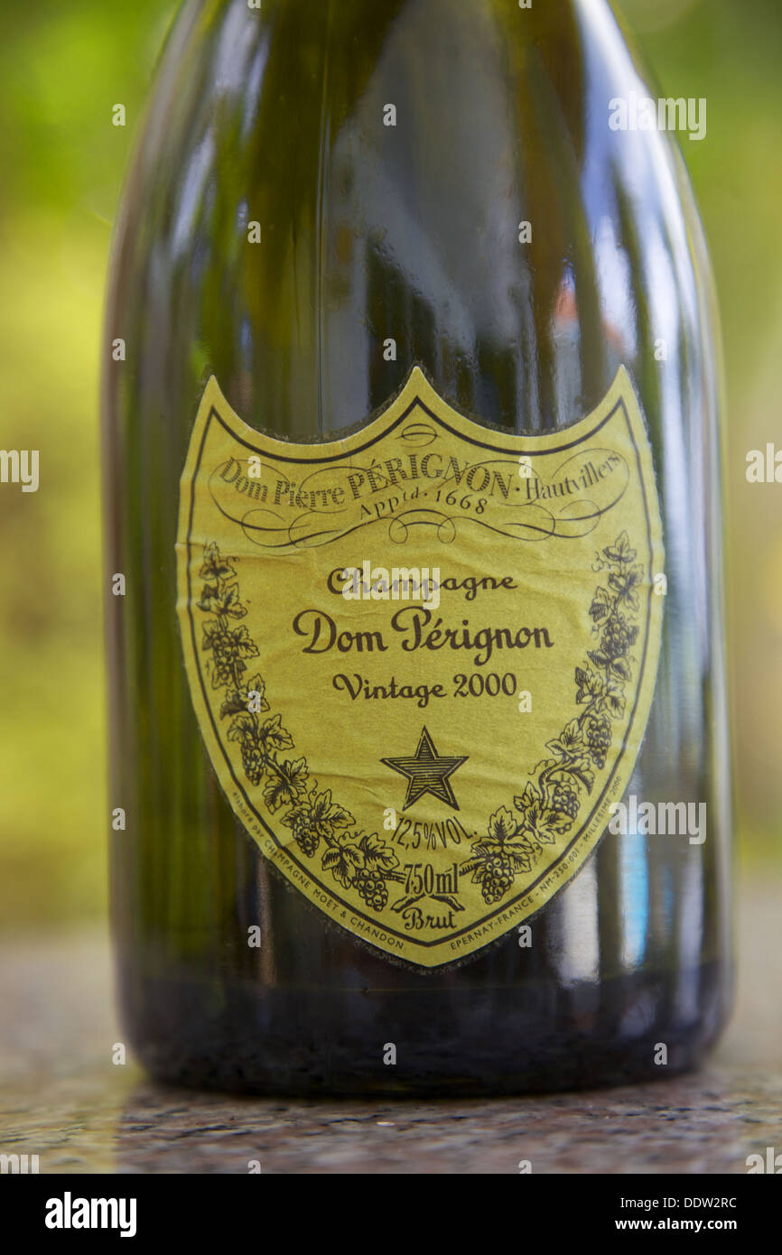 Close up of a bottle of Dom Perignon Champagne, Vintage  Stock