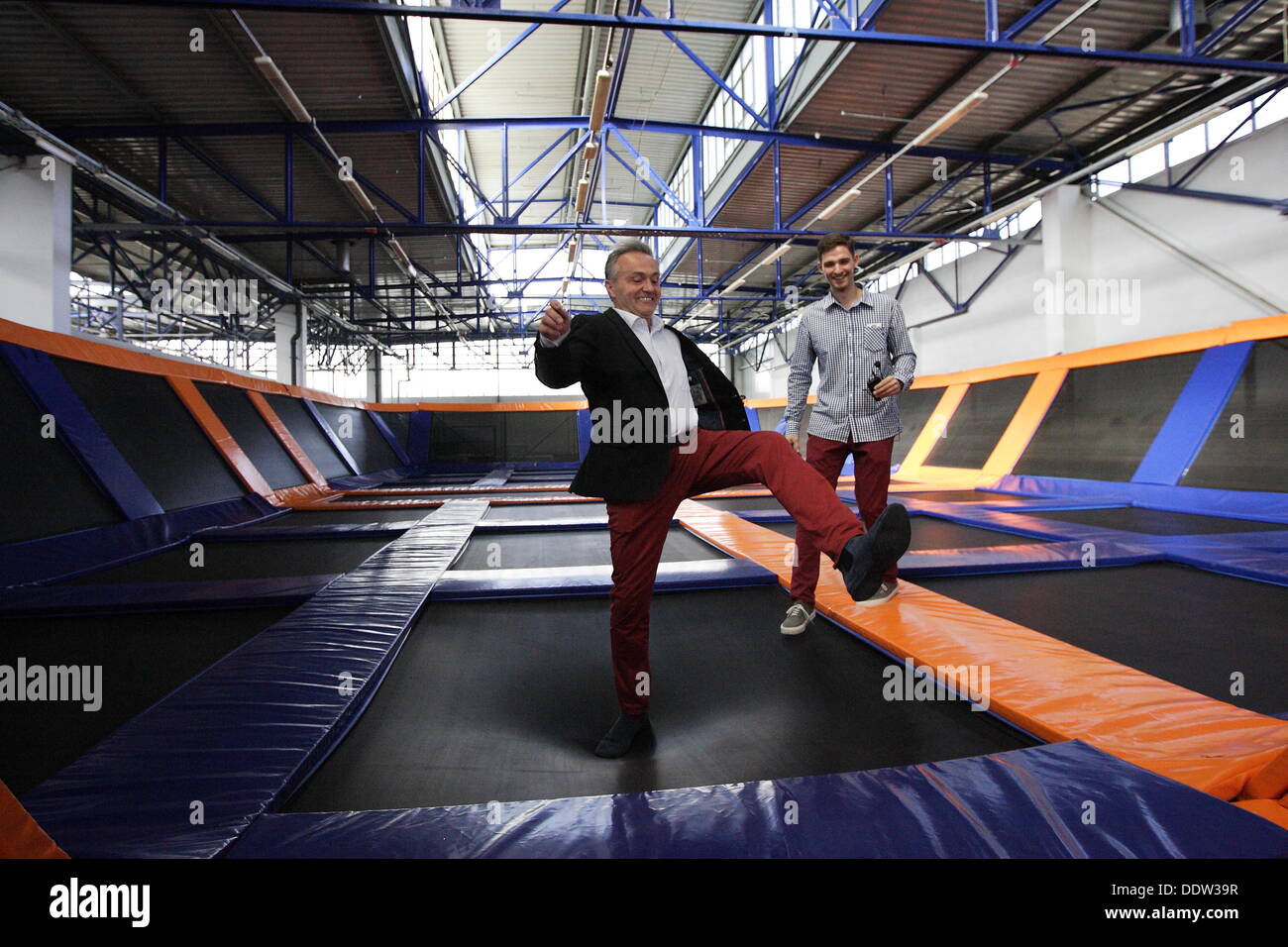 Gdynia, Poland 7th, September 2013 The largest in Europe trampoline park  named JumpCity opening ceremony in Gdynia. There is 50 trampolines on the  400 square meters area. Mayor of Gdynia Wojciech Szczurek (