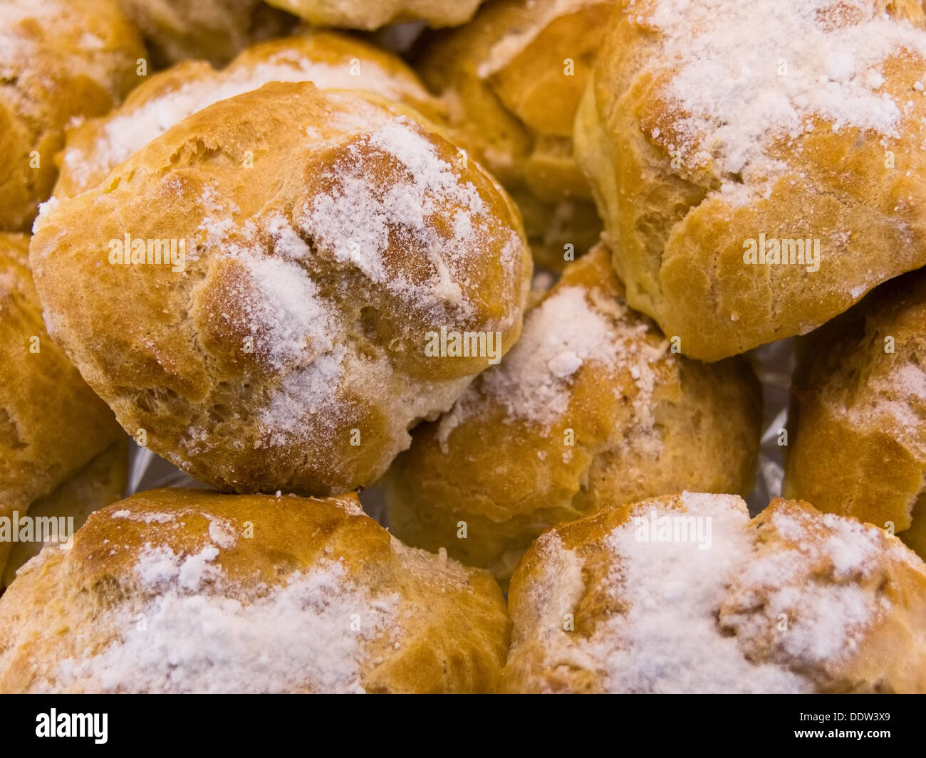 Close-up photo of appetizing pastries filled with custard Stock Photo