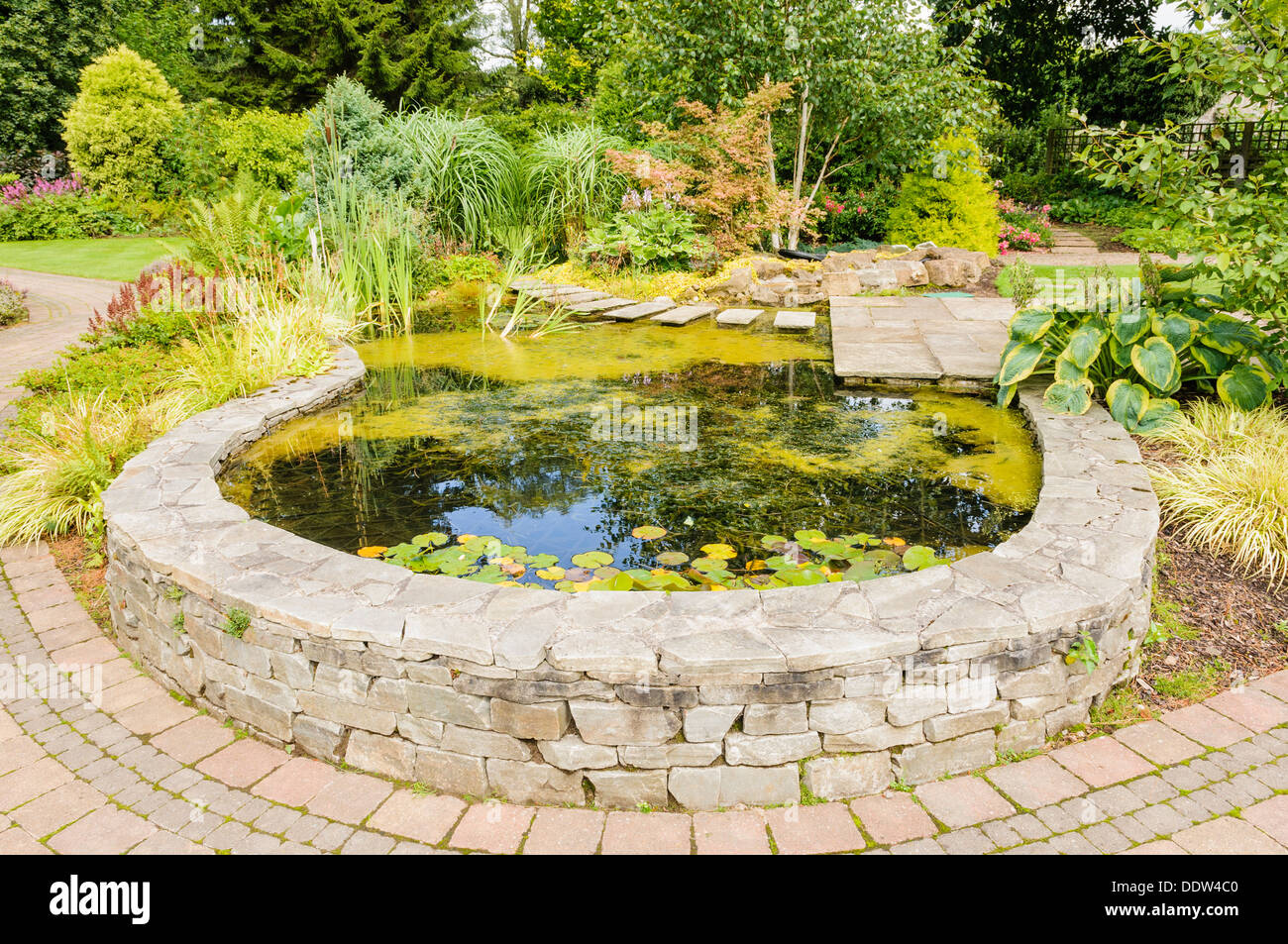 Raised garden pond in a garden Stock Photo