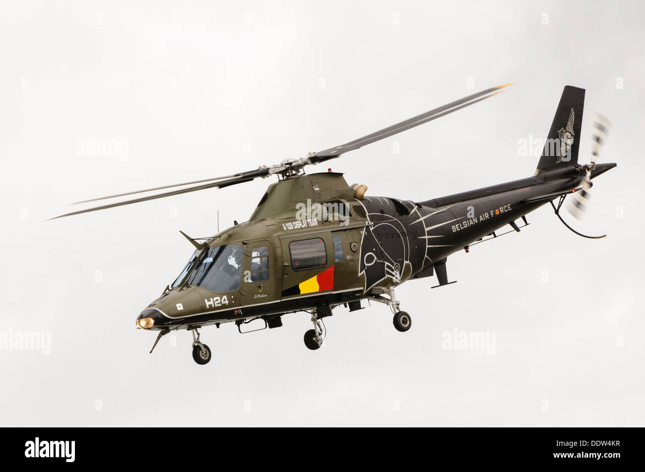 Augusta A109 helicopter from the Belgian Air Force, used to demonstrate acrobatics at airshows. Stock Photo