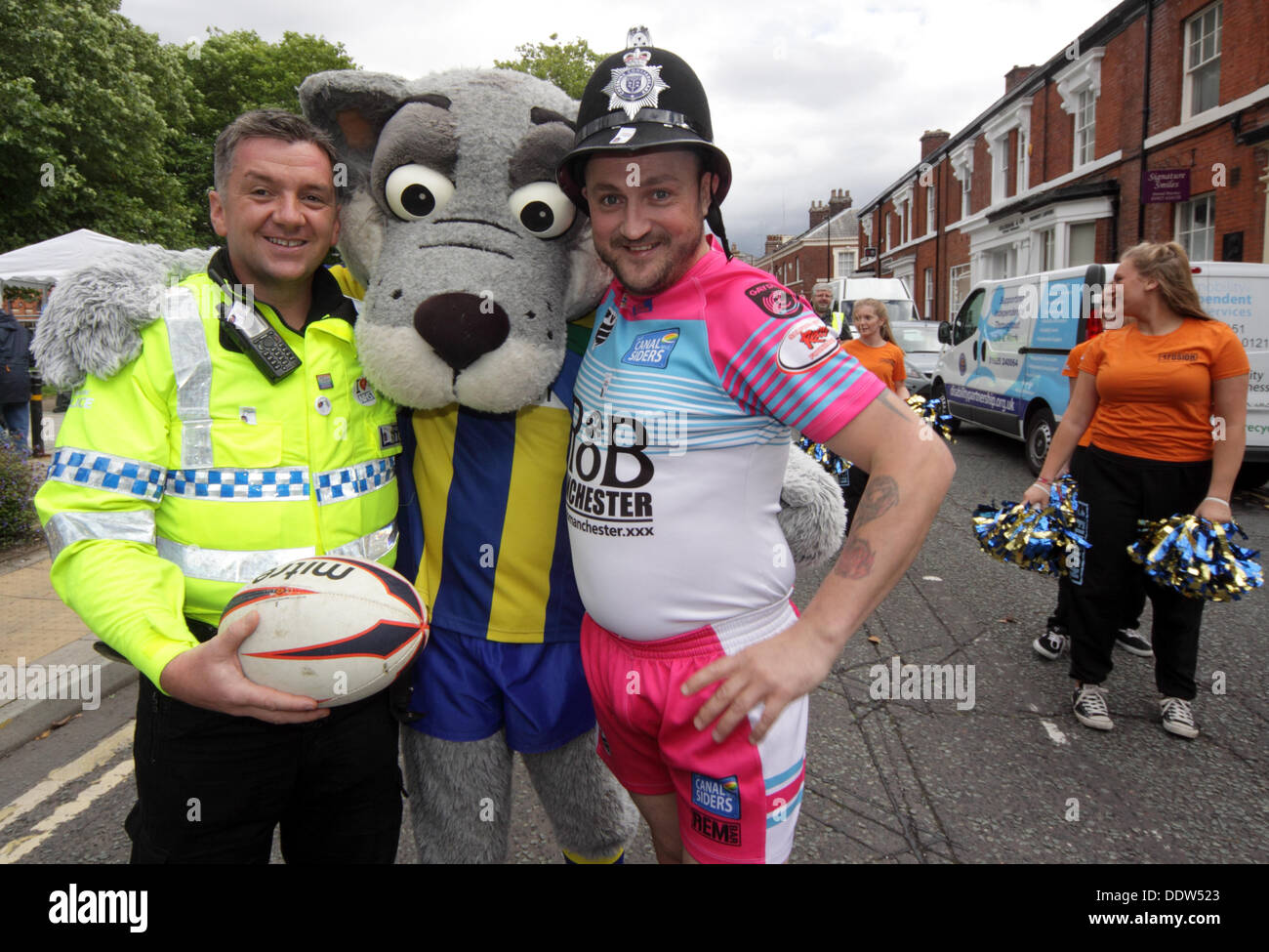 Warrington, Cheshire, UK. 7th September 2013. Warrington Wolves Wolfie aded to the fun at the successful LGBT pride event in the town centre. He brought some rugby fun to this annual event, attended by the 130th mayor of Warrington (Cllr Peter Carey). Credit:  Tony Smith/Alamy Live News Stock Photo