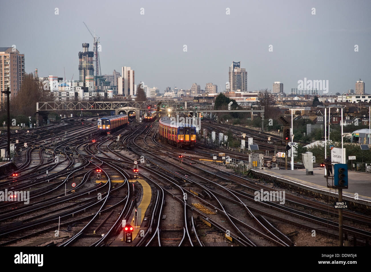Trains leaving London for the commute home Stock Photo