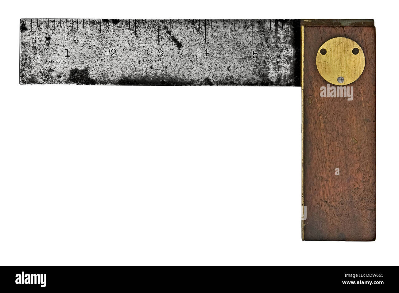 vintage rusty carpenters square isolated over white background Stock