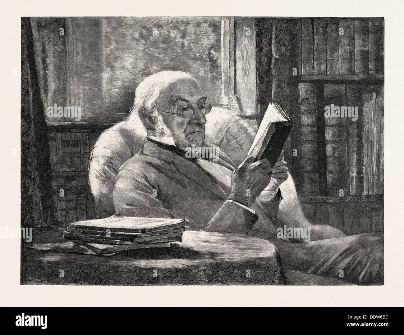 MR. GLADSTONE IN HIS STUDY AT HAWARDEN: THE NEW CANADIAN PORTRAIT, BY MR. McLURE HAMILTON, UK, 1893 engraving Stock Photo
