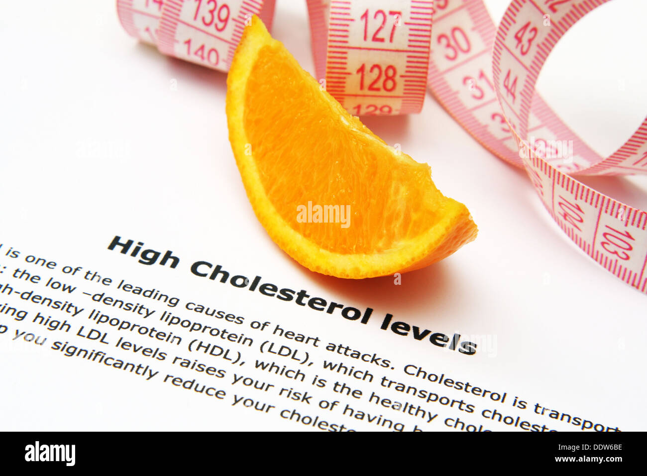 High cholesterol levels text on white paper Stock Photo