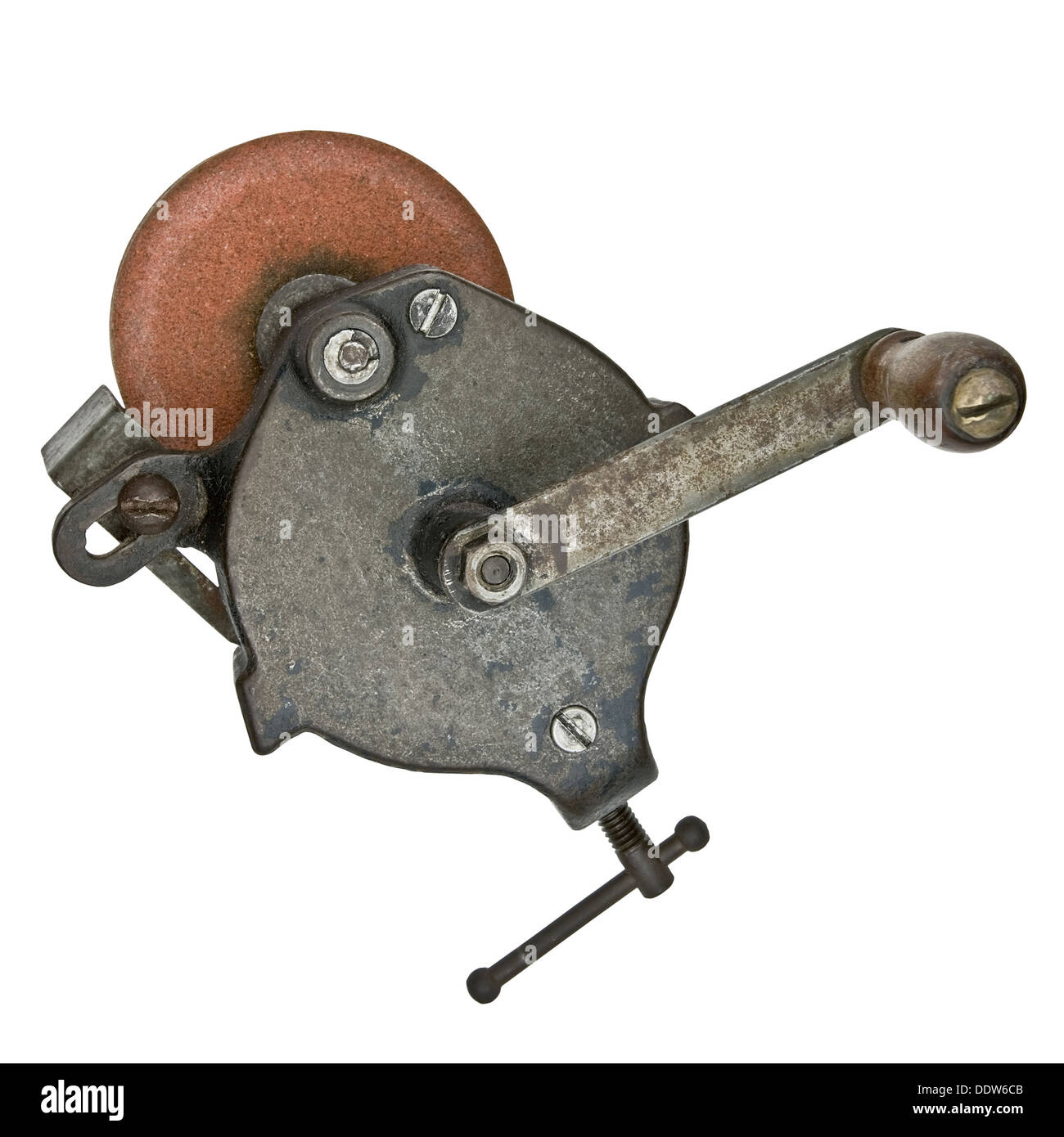 antique hand crank grinding, primitive grinder, farm shop tool for