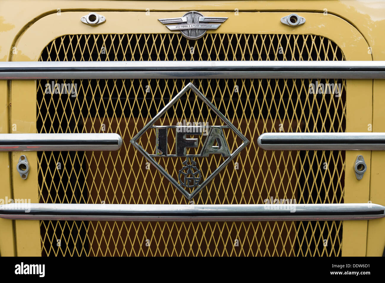 The radiator grille German passenger bus IFA H6B, close-up Stock Photo